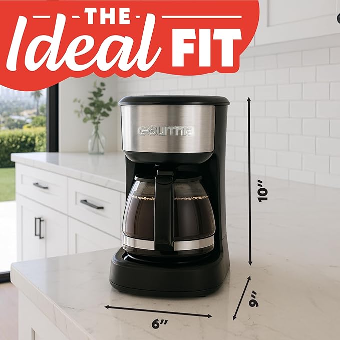 Gourmia Coffee Maker – 5 Cup, One-Touch Brew, Pause & Serve, Automatic Keep Warm, Stainless Steel Accents, Black