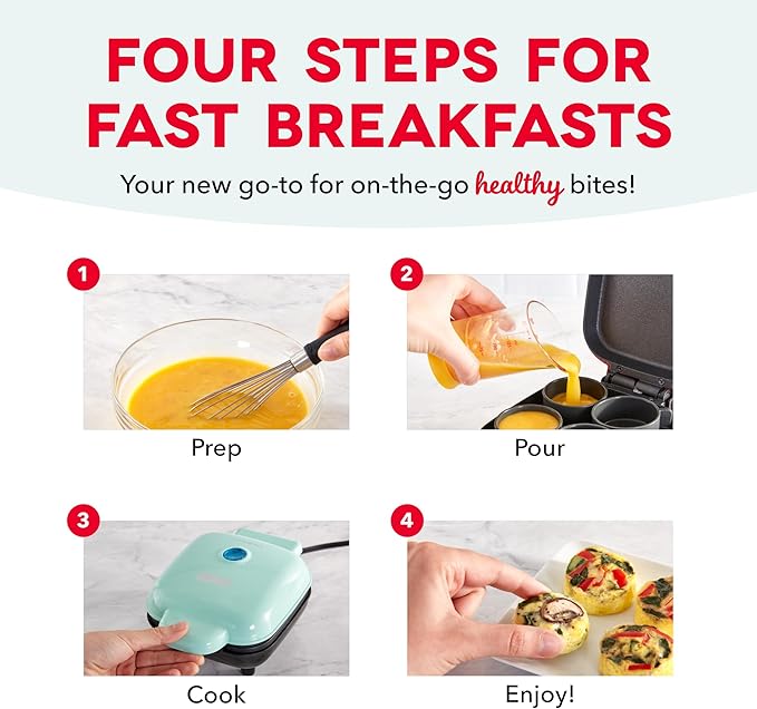 Dash Deluxe Egg Bite Maker - Electric Egg Bite Maker for Healthy Protein Snacks - Quick Cleanup, Space-Saving Design & Non-Slip Feet - 4 Servings, Aqua