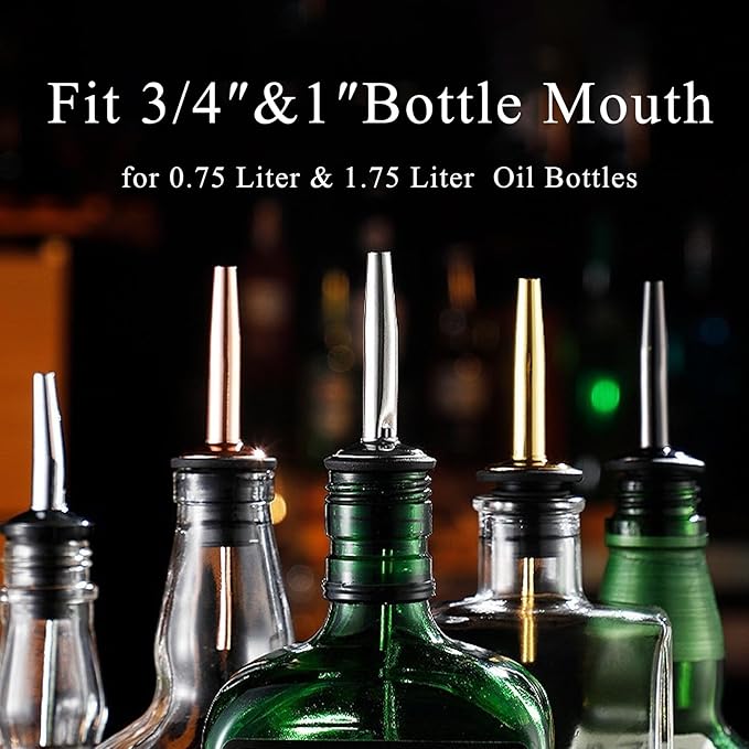 48-Pack Liquor Bottle Pourers with Adapters, Liquor Pour Spout Adapters set for for Large Oil Olive Bottles and Liquor Bottles - Up to 1 Inch/25mm Neck Converts Spout into a Large Pour Spout,Rose Gold