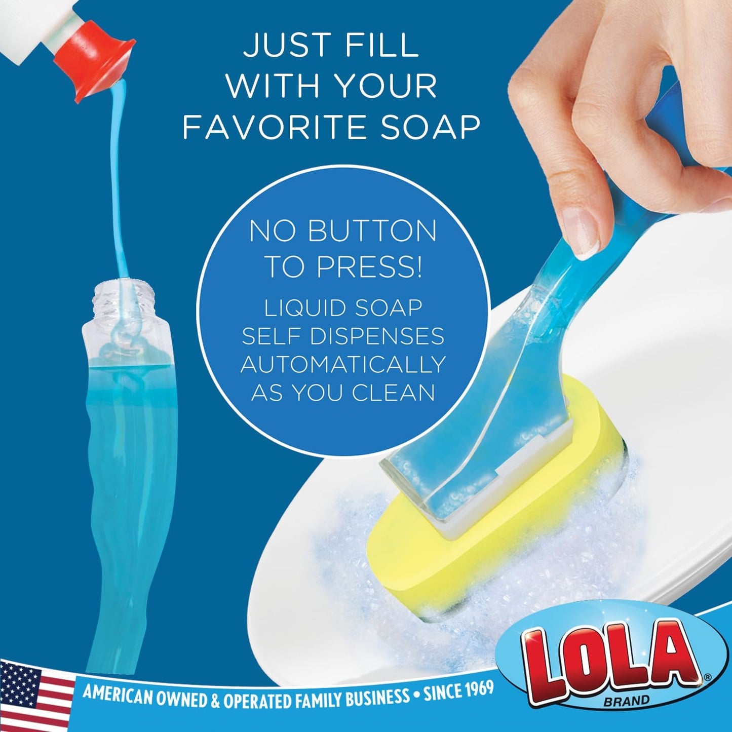 Lola Products Soap Dispenser Dish Wand Sponge Head Refills, Super Absorbent Scrubber, Non-Scratch, for Cleaning Dishes, Sinks and Cookware, 2 Pack