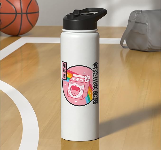 Strawberry Milk Carton Kawaii Grid Retro Rainbow Anime Stainless Steel Insulated Water Bottle