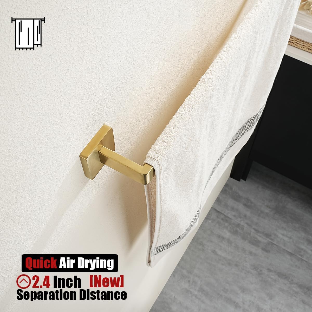 JQK Gold Towel Bar, Rounded Edges 26.41 Inch Towel Rack, 304 Stainless Steel Bathroom Wall Mount, Useable Length 24 Inch, TB250L24-BG