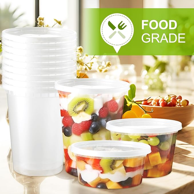 NEEBAKE 60 Set Deli Containers with Lids - 8oz 12oz 16oz 32oz Combo Plastic Food Storage Containers with Lids, Assorted Size To-Go Containers, Meal Prep Variety pack