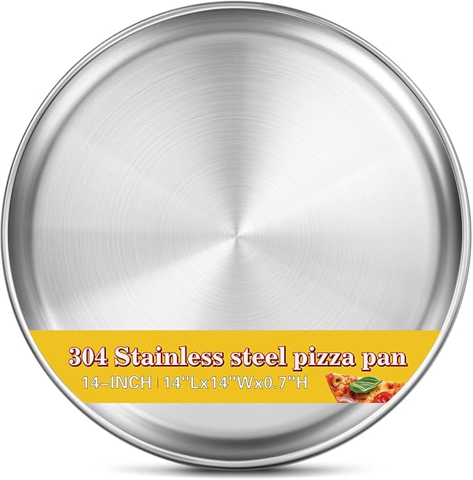 Yuiicaov Stainless Steel Pizza Pan 14 inch, Pizza Pan for Oven, Steel Pizza Tray, Thick Round Pizza Plate Pizza Baking Sheet, Easy Clean & Dishwasher Safe, Set of 1