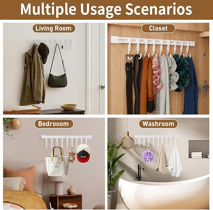 Kitchen Utensil Hanging Rrack - Hooks for Kitchen Utensils, No Drilling Wall Mounted Utensil Holder, Kitchen Rail Rack with 10 Hooks Hanger for Kitchen Bathroom (Pack of 2)