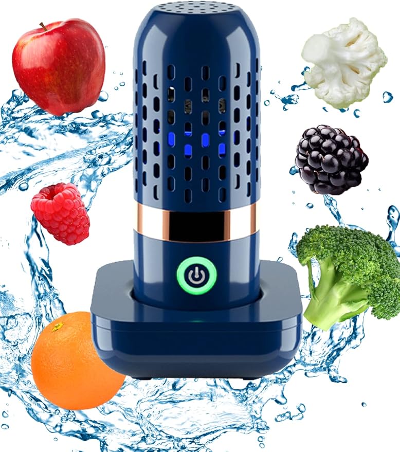 Vegetable and Fruit Cleaner Machine, Purified Water-Proof Fruit Cleaning Device with OH-ion Purification Technology 250min Working time and Wireless Charging, for Cleaning Fruit (Blue)