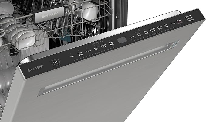 Sharp SDW6726MS 24-inch Stainless Steel Dishwasher, 47 dB Library Quiet, Third Rack, Power Wash Sprayer, 12 Place Settings,
