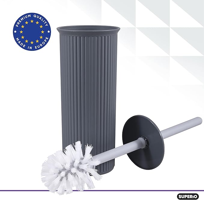 Decorative Plastic Toilet Bowl Brush and Holder Set, Grey (2 Pack) Cleaner Scrubber for Bathroom - Ribbed Design