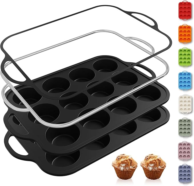 Socisen 2 Packs 12 Cups Silicone Muffin Pan with Metal Reinforced Frame Regular Size Cupcake Tray Egg Mold Wedding Day Engaged Engagement Hostess Couple Newly Wed House Christmas Married Unique Gift