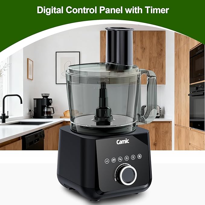 Camic Food Processor, 600W, Shredding and Slicing, French Fries Cutter, Kneading, Meat and Vegetable Chopping, Ice Crushing, 6 Presets, Easy to Operate and Clean for Home Use (Standard Version)