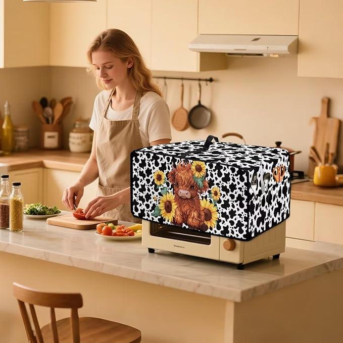 Countertop Convection Oven Cover Dust Protection Air Fryer Toaster Oven Covers for Home Kitchen Decorations 16.5 x 20.5 x 10 inches, M, Sunflower Highland Cow Print