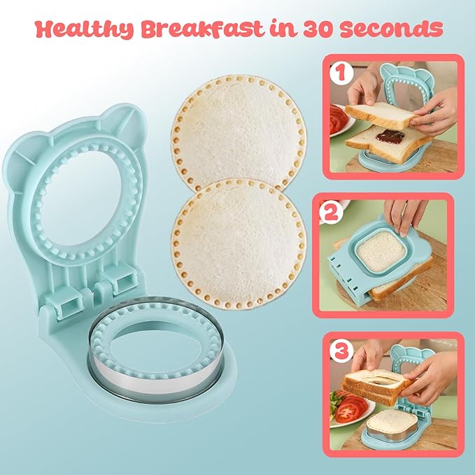 Sandwich Cutter and Sealer, Crustless Round Shaped Cutters for Kids Lunch, Sandwich Maker Peanut Butter and Jelly Crustless Bread for Kids Children Boys Girls (Blue)