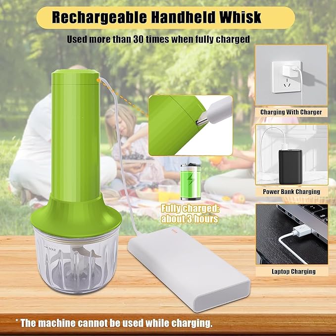 4-in-1 Cordless Hand Mixer with Whisk and Forther Wand,Electric Whisk, Milk Frother, Handheld Frother, hisker, Stirrers Electric,Coffee Frother,Food Chopper, Baby Food Maker,4-Speed, 10Oz