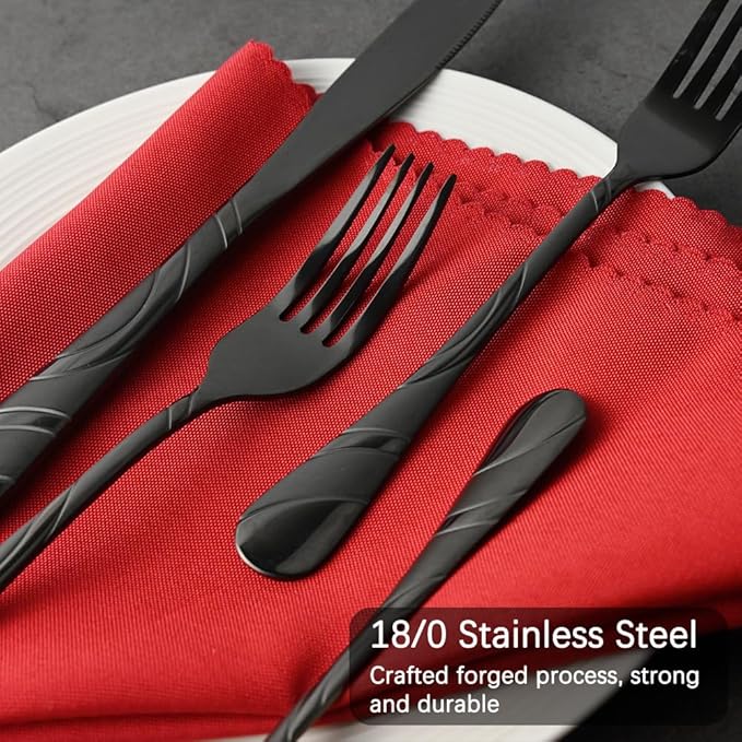 Black Silverware Set for 4, 18/0 Stainless Steel Frosted & Mirror Finish 20-Piece Flatware Set, Modern Cutlery Set for Wedding Restaurant Housewarming Party Event Serving For 4