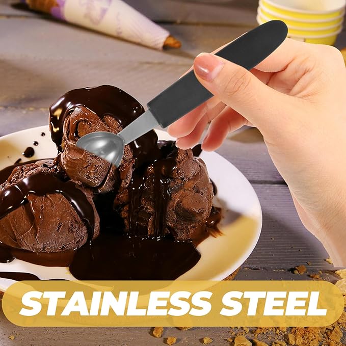 OUNONA 3pcs Stainless Steel Ice Cream Scoop Heavy Duty Fruit Scooper for Elegant Desserts for Ice Cream Fruit Salads and Food Presentation and Easy to Use