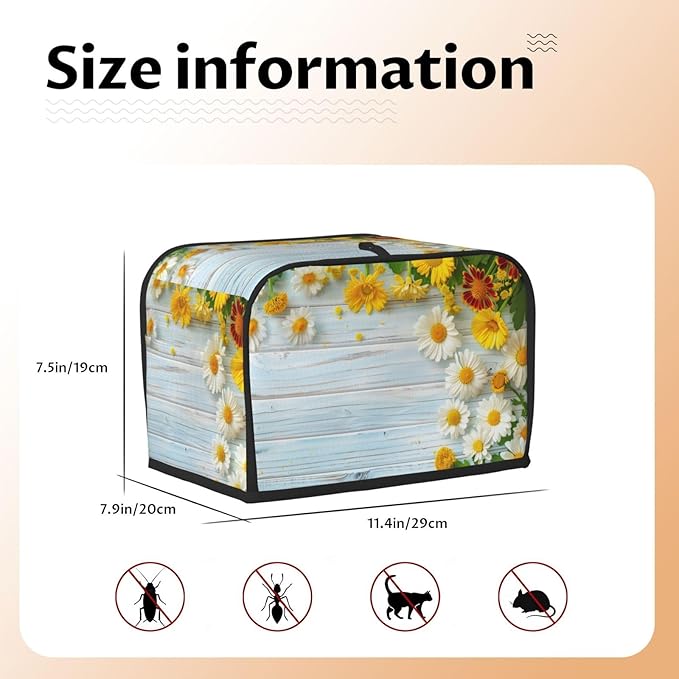 Spring Daisies Wooden Toaster Cover 2 Slice, Cute Rural Bread Machine Cover, Washable Dust-Proof Cover for Kitchen Small Appliance Cover,with Top Handle