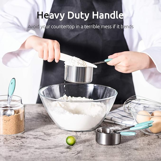 U-Taste 10 Piece Measuring Cups and Spoons Set in 18/8 Stainless Steel, and 18/8 Stainless Steel 5.5 inch 30 Mesh Strainer (Aqua Sky)