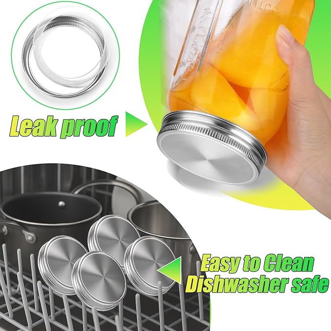 Palksky Mason Jar Lids Stainless Steel for Wide Mouth Mason Jar Lids, 4Pcs Rustproof Mason Jar Caps/Tops - Leakproof & Dishwasher Safe