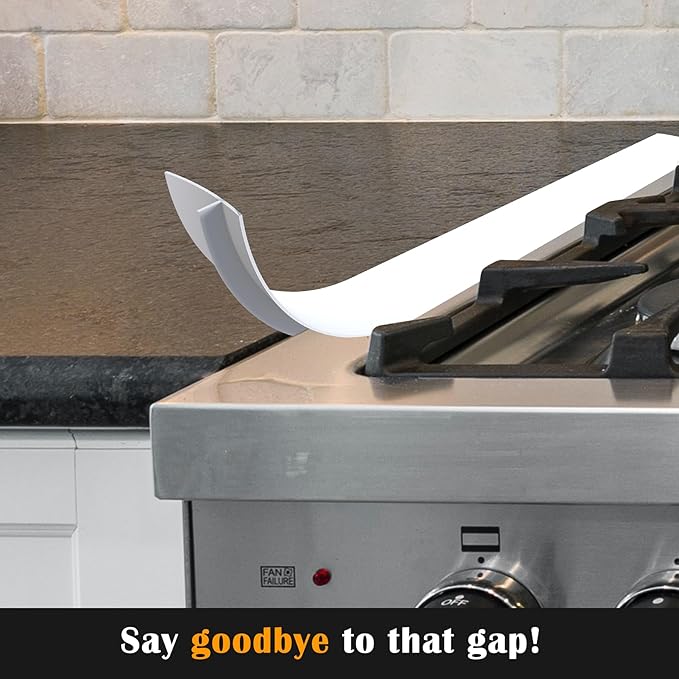 Silicone Stove Counter Gap Cover by Kindga, 21" Easy Clean Gap Filler Sealing Spills Between Kitchen Counter, Appliances,Stovetop, Oven, Washing Machine, Washer, Dryer Set of 2 (White)