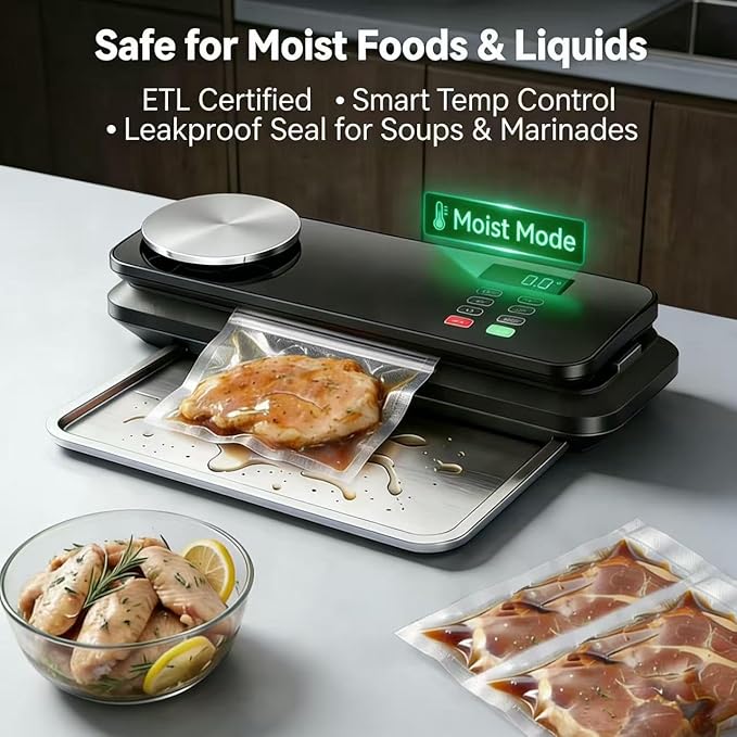 Food Vacuum Sealer Machine, 90KPA with Kitchen Scale, One-Touch Automatic, Multiple Modes, with 10 Sealer Bags and 1 Roll, Built-in Cutter, Black