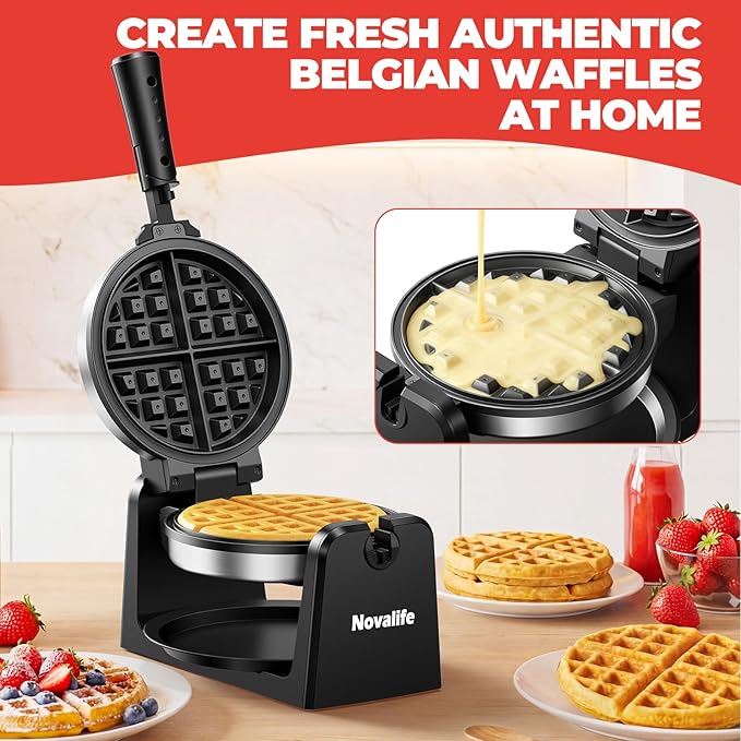Waffle Maker, Rotating Belgian Waffle Maker, 180° Flip Waffle Iron, Non-Stick Plate, Adjustable Browning Control, Foldable Cool Touch Handle, Removable Drip Tray, Space Saving Storage, Stainless Steel