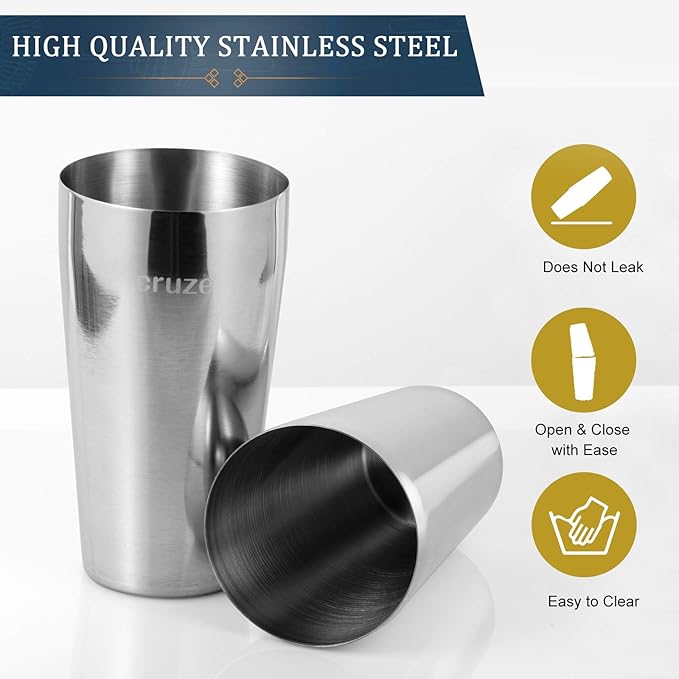 9-Piece Cocktail Shaker Set – 800ml Boston Shaker Dual Jiggers Muddler Bar Spoon Strainer Tongs & Pourers – Gift Box for Home Entertaining