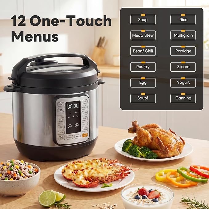 Sweetcrispy 16-in-1 Electric Pressure Cooker 8QT, 12-Preset Multi Cookers with Ceramic Pot, Slow Cook Rice Steamer Sauté Soup Yogurt Maker and More, Recipe Book