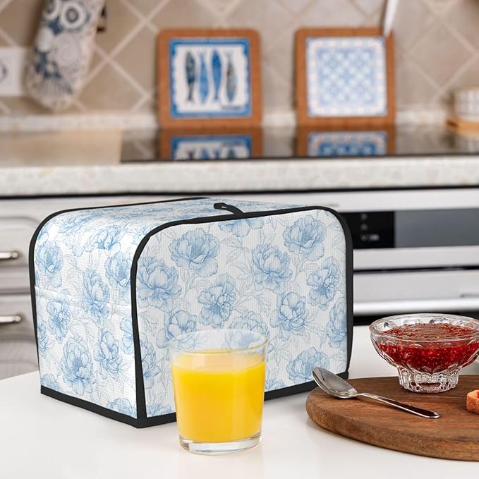 Toaster Cover 2 Slice Flower Pastel Blue Floral Kitchen Small Appliance Covers with Pockets Dust and Fingerprint Protection