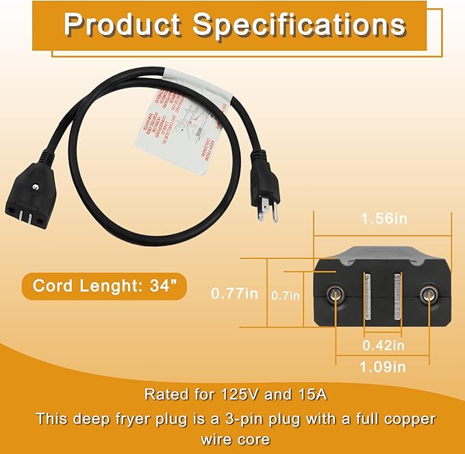 9001150010 Break-Away Magnet Power Cord Fit for Masterbuilt 10 Liter XL Electric Turkey Fryers MB20012420 MB20010326