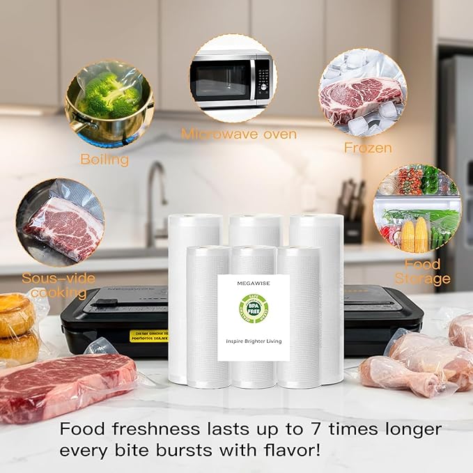 MEGAWISE 11"x14" Vacuum Sealer Bags, 25 Count Pre-Cut Food Storage Bags, BPA-Free, Heavy-Duty Textured Design for Strong Seal, Compatible with All Vacuum Sealers, Ideal for Meal Prep & Sous Vide