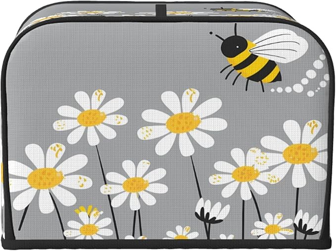 Toaster Cover 4 Slice Cute Bee Daisy Floral Waterproof Appliance Cover with Hang Loop Bread Baker Toaster Cover for Kitchen