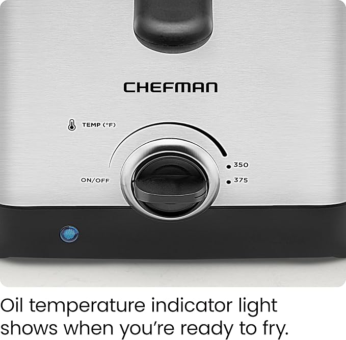 Chefman Fry Guy, The Most Compact & Convenient To Deep Fry Comfort Food, Restaurant-Style Basket With A 1.6-Quart Capacity, Easy-View Window & Adjustable Temp Control, Stainless - 1.5 Liter