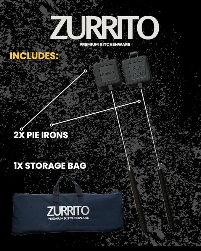 2x Campfire Pie Iron (28inches Long) Storage Bag Bundle Set, Cast Iron Pie Pan, Mountain Pie Maker, Cast Iron Sandwich Maker, Pie Iron for Camping, Campfire Sandwich Maker