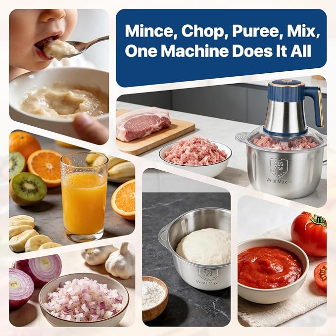 20 Cups Large Capacity Food Processor,5 Speed Electric Meat Grinder Vegetable Chopper,500W Powerful Motor 6 Bi-Level Blade Meat mincer for Vegetable, Nuts, Onion, Garlic with 304 Stainless Steel Bowl