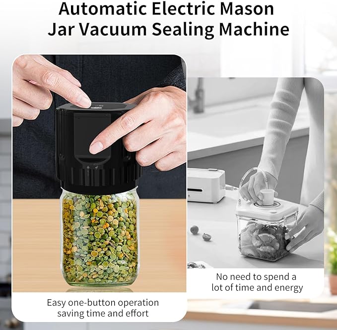 Electric Mason Jar Vacuum Sealer Kit (Lids Included), Handheld Automatic Vacuum Sealer for Jars, Bags, Food Savers & Containers, Food Preservation System for Canning Jams, Pickles, Dry Foods