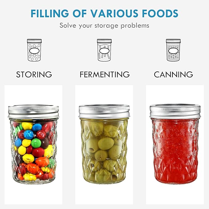 YEBODA 12 Pack Mason Jars 8 oz Glass Jars with Lids and Bands Canning Jars Ideal for Preserving, Jam, Honey, Jelly, Wedding Favors, Shower Favors, Sauces, Yogurt, DIY Spice Jars