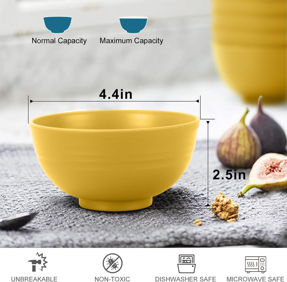 wheat straw icecream bowls 10oz set of 8 - Unbreakable Dessert Bowls Freezer Safe - Small Bowls for Yogurt,Snack and Fruits. Yellow