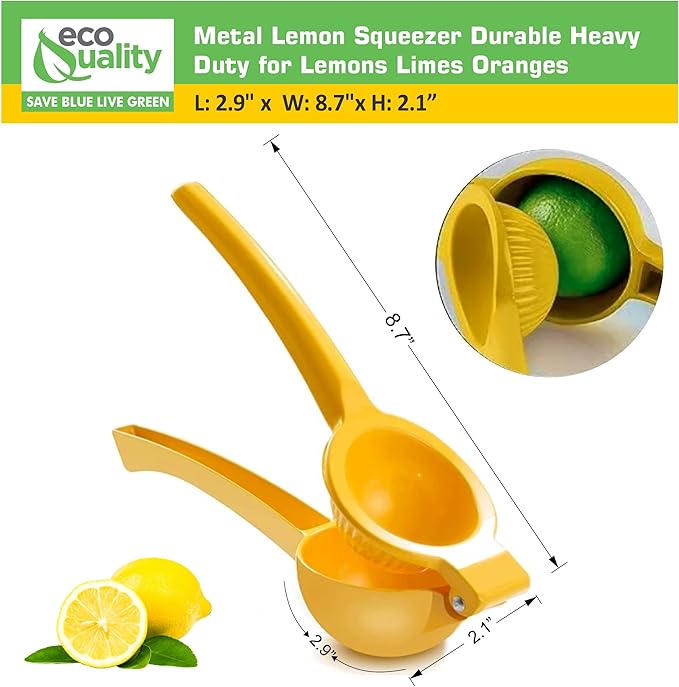 EcoQuality Heavy Duty Handheld Yellow Citrus Juice Squeezer Premium Lemon, Lime & Orange Press for Maximum Extraction Easy to Use, Durable and Rust Resistant Metal Manual Juicer (1)
