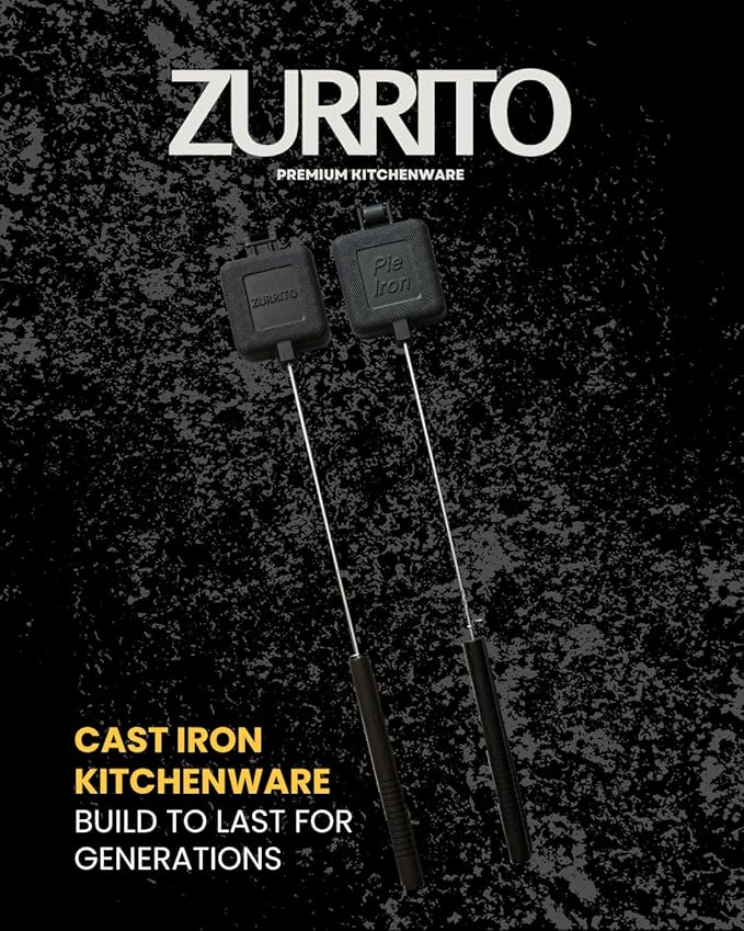 2x Campfire Pie Iron (28inches Long) Storage Bag Bundle Set, Cast Iron Pie Pan, Mountain Pie Maker, Cast Iron Sandwich Maker, Pie Iron for Camping, Campfire Sandwich Maker