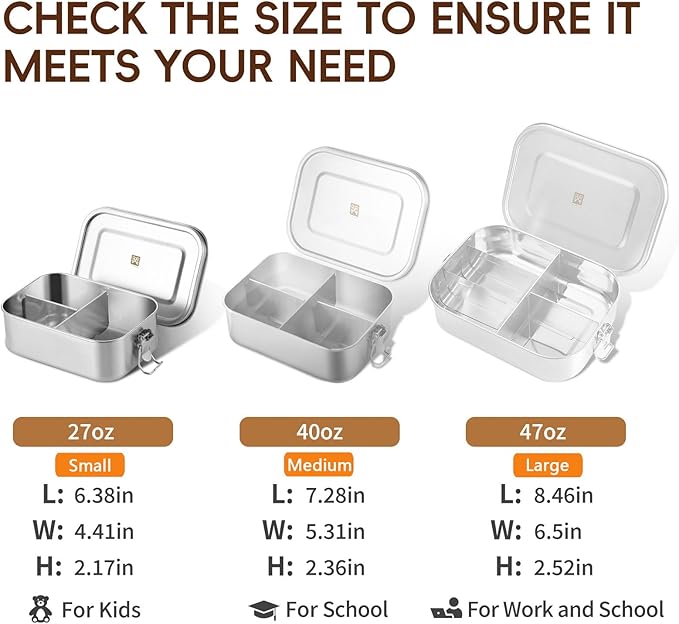 GOLDEN KEY Leakproof Bento Box - 27oz Stainless Steel Lunch Container for Kids,3-Compartment School Lunch Box, Dishwasher Safe, BPA-Free with Condiment Cup
