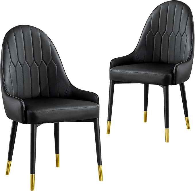 AF ARTISAN FURNITURE Black Dining Chairs Set of 2 with High Backs Mid Century Modern Kitchen Dining Room Chairs PU Faux Leather Upholstered Large Padded Accent Chair with Legs