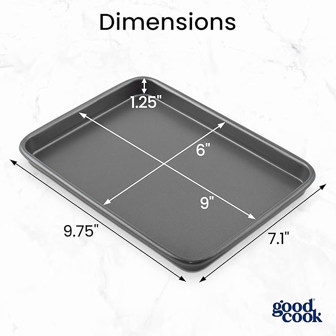 GoodCook Everyday Set of 2 Nonstick Steel 9" x 6.2" Toaster Oven Mini Baking Sheets, Gray