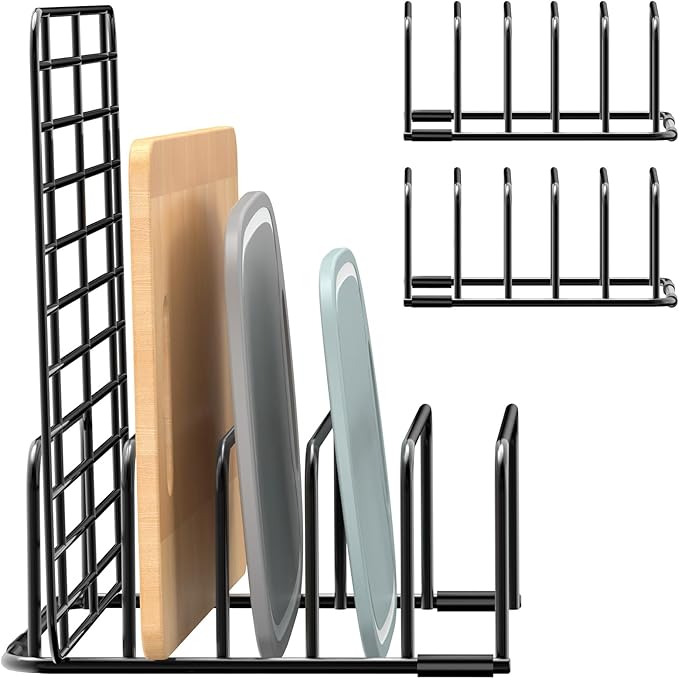 Cutting Board Organizer and Baking Sheet Rack, [2-Pack] Black Heavy Duty Metal Cookie Sheet Organizer for Cutting Board Storage & Plate Holder for Cabinet, Tray Dividers for Cabinets