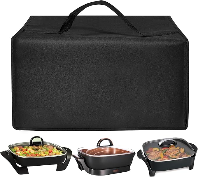 Electric Skillet Cover Electric Frying Pan Cover Heavy Duty Waterproof Heat-Resistant Nylon Covers Case for bella Make Take Oven Grill/for Crux Electric Skillet (Black)