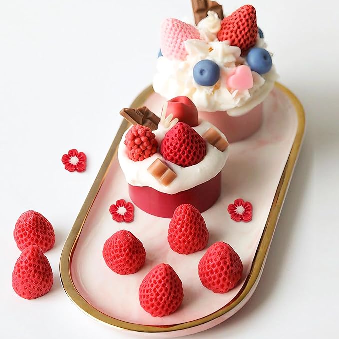 5 PCS Silicone Strawberry Molds, 3D Strawberry Fondant Molds for Chocolate, Candy, Cake Decoration, Cupcake Topper