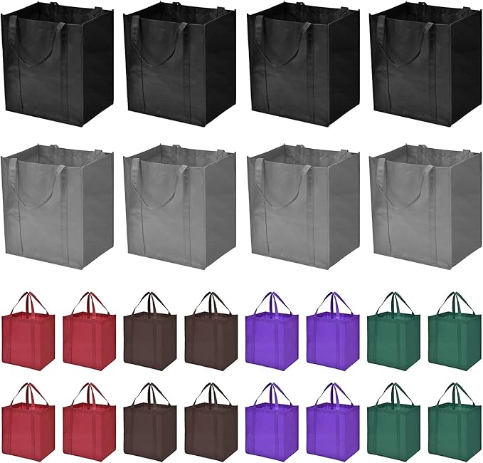 JERIA 24-Pack Reusable Grocery Bags，Large Washable Foldable Shopping Bags，Heavy Duty Tote Bags with Reinforced Handles