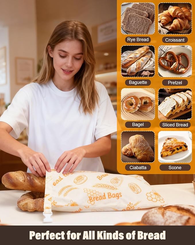 Reusable Bread Bags for Sourdough - Beeswax Cotton Bread Bags for Homemade Bread, Thicker Cloth Design for Freezing to Keep Bread Fresh, 2 Pack XL 17x13 Inch
