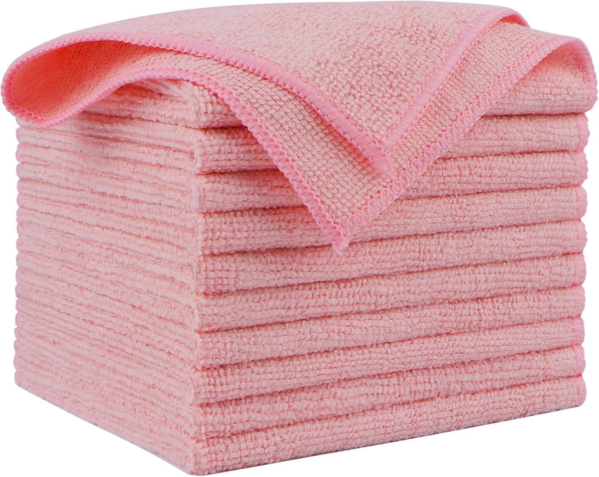 AIDEA Microfiber Cleaning Cloth Pink 10PK, Microfiber Towels for Cars, Premium Car Cloths, Dusting Cloth Lint Free Cleaning Rags for SUVs, House, Kitchen, Window, Workshops,12×12"