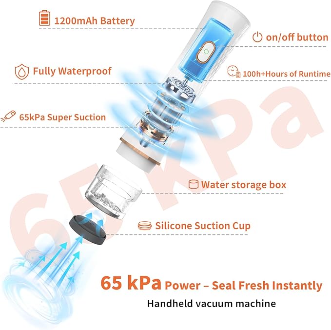 Vacuum Sealer for Food – Keeps Food Fresh up to 10× Longer, Cordless & rechargeable & strong suction for storage & sous vide(Handheld Vacuum Sealer + 10 Reusable Vacuum Bags)