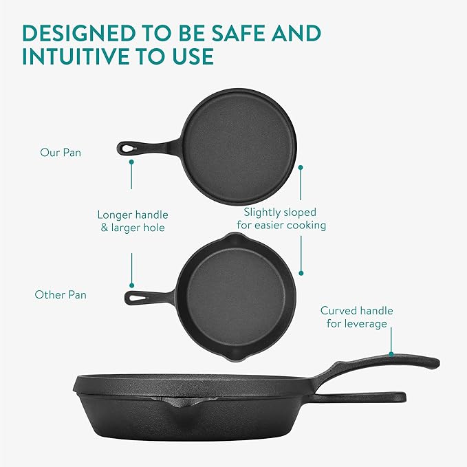 Navaris Cast Iron Griddle - 10"(25cm) Pre-Seasoned Crepe Pan with Ergonomic Handle, Comal for Tortillas - Pancakes, Tawa Roti - Oven, Stovetop, Grill, Induction & Campfire Skillet